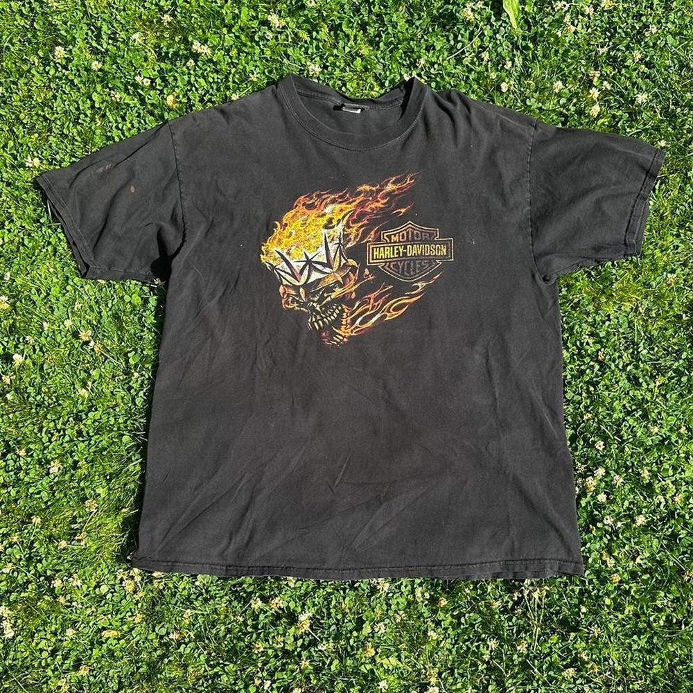 Harley Davidson Afghanistan Flaming Skull Tshirt